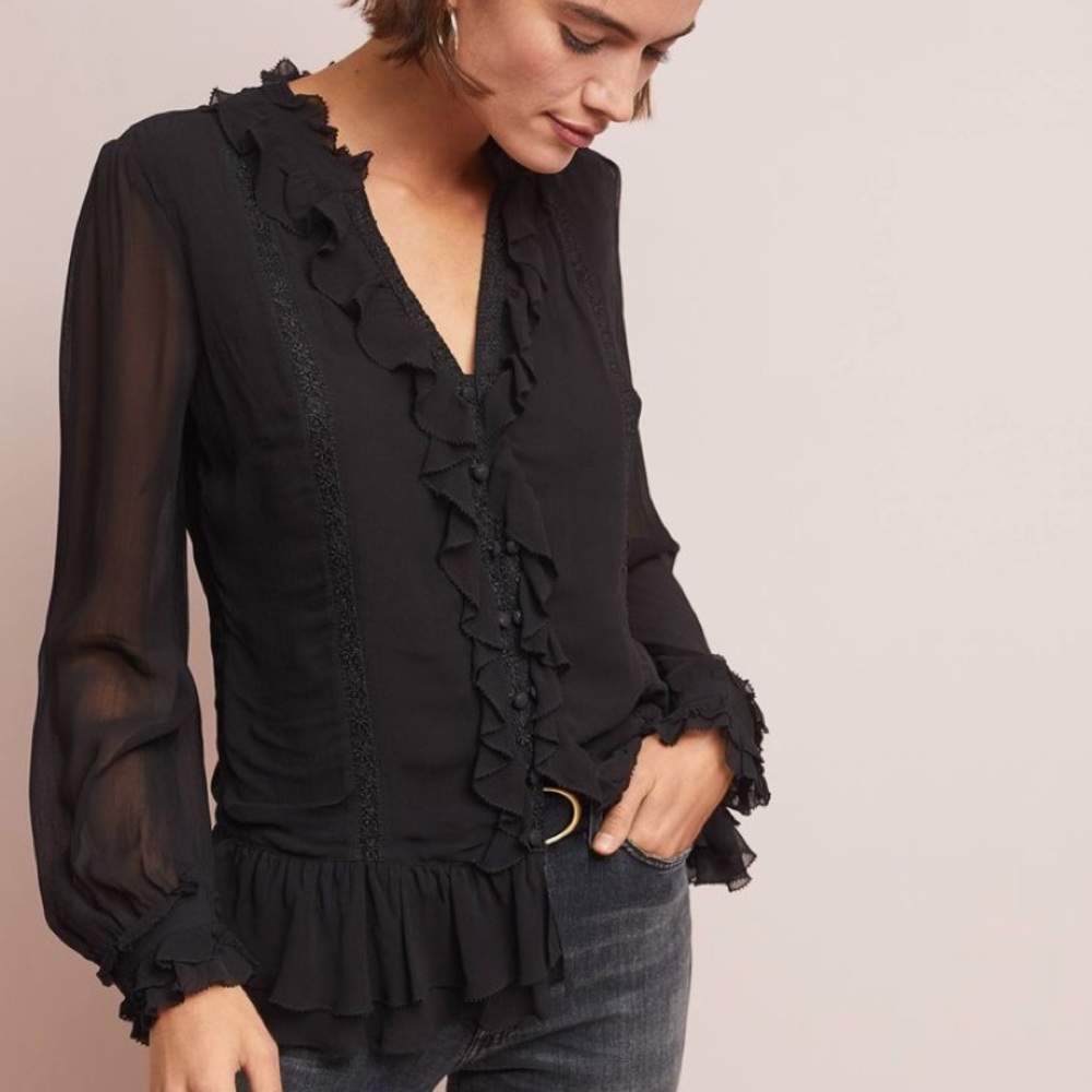 Anthropologie LAIA Layna Ruffled Buttondown Blouse